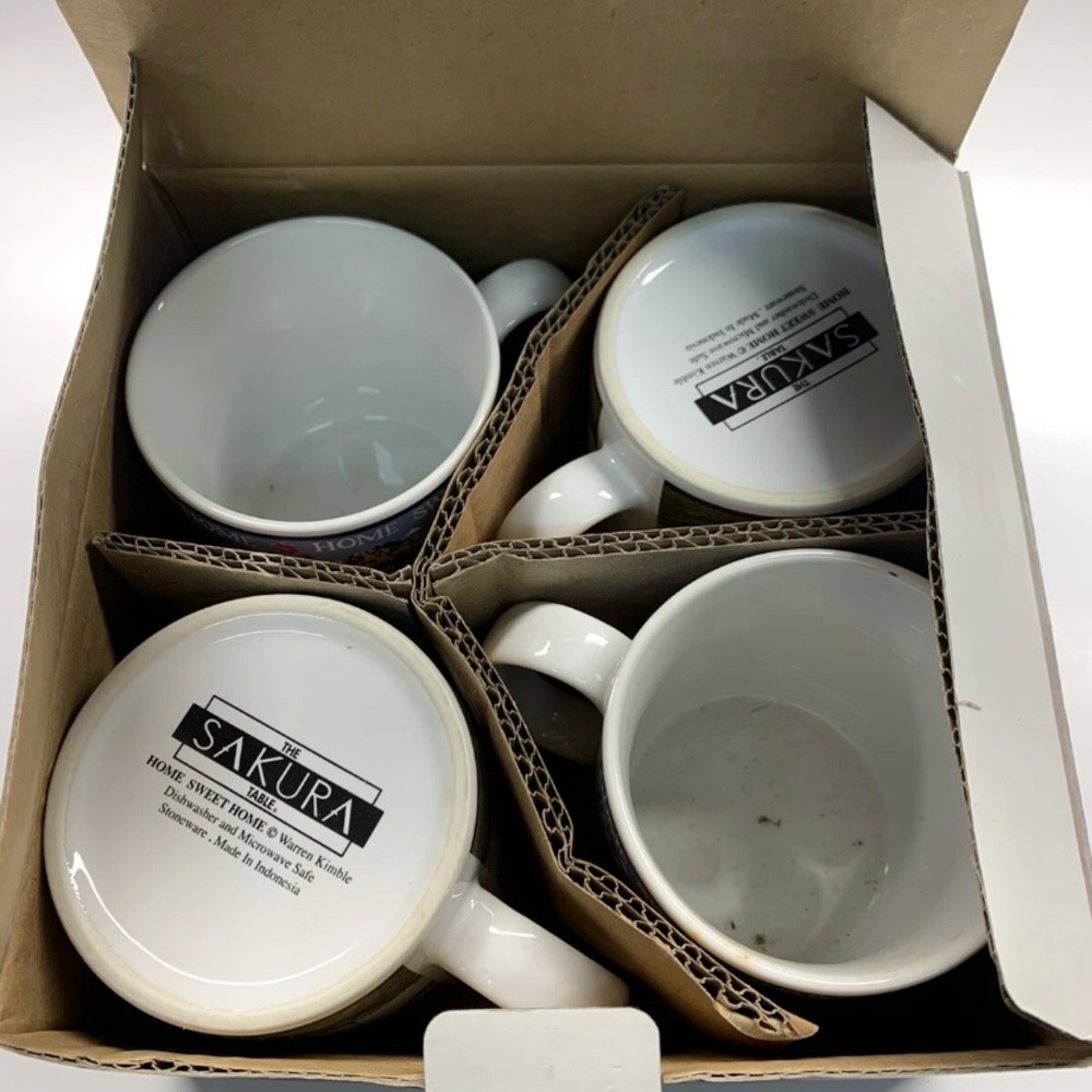 Vintage Home Sweet Home Sakura Warren Kimble Oneida Set of 4 Coffee Mugs NEW NWT - Picture 3 of 5